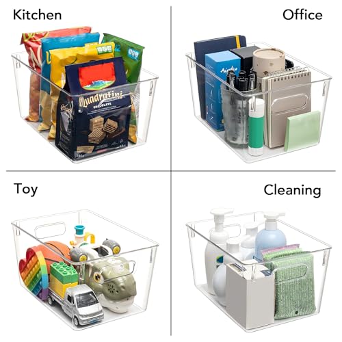 Tiawudi Set of 10 Clear Plastic Storage Bins, 4 Large and 6 Small Stackable Storage Containers for Pantry Organization, Organizer Bins for Home, Kitchen, Bathroom, Office, Cabinet Shelf Organizers