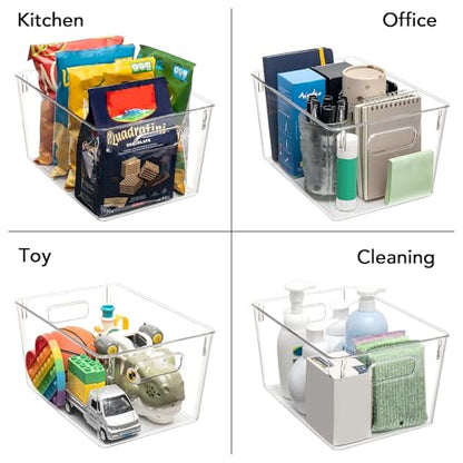 Tiawudi Set of 10 Clear Plastic Storage Bins, 4 Large and 6 Small Stackable Storage Containers for Pantry Organization, Organizer Bins for Home, Kitchen, Bathroom, Office, Cabinet Shelf Organizers