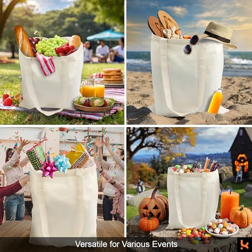 5|6|12|24 Pack Cotton Canvas Tote Bags, Reusable Shopping Grocery Bag, 16”x15” Blank Bulk Cloth Bags for DIY & Promo - color: Navy