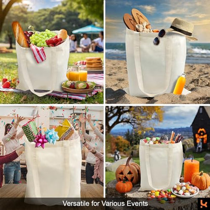 5|6|12|24 Pack Cotton Canvas Tote Bags, Reusable Shopping Grocery Bag, 16”x15” Blank Bulk Cloth Bags for DIY & Promo - color: Navy