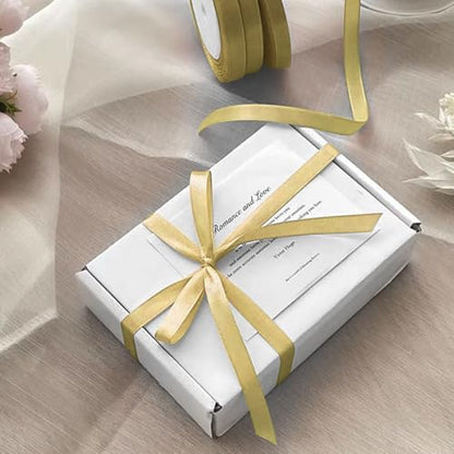 Champagne Gold Satin Ribbon 3/8 inch x 50 Yards Gold Silk Ribbon - color: Champagne Gold, size: 3/8"X 50 Yards