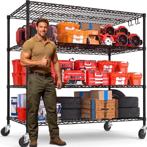 PrimeZone 55.5" Wx24 x80 Heavy Duty Metal Wire Storage Shelving with Wheels - size: 55.5"W x 24"D x 80"H