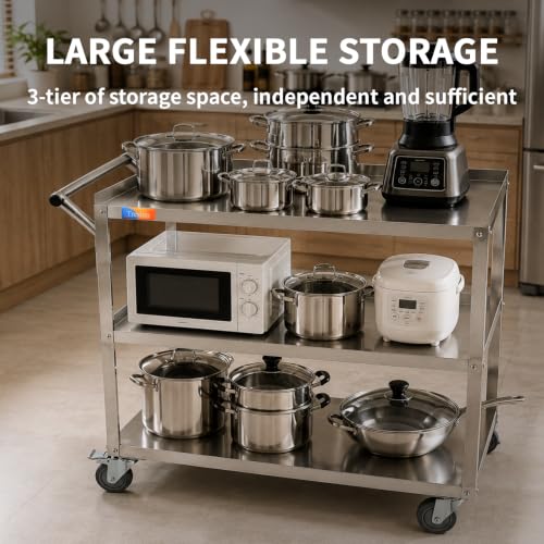 Treshin 3 Tier Stainless Steel Utility Cart, 21" W x 32.87" L x 33.58" H - color: 3 Tier Utility Cart, size: 21"W x 32.87"L x 33.58"H