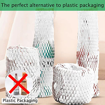 onesimcr White Honeycomb Wrapping Paper Wrap 15"x131' Sustainable Alternative to Bubble Wrap for Moving/Transporting/Packaging Rolls with 20 Fragile Stickers Biodegradable and Fully Recyclable… - color: White