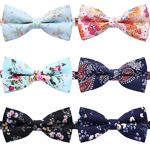 AUSKY 8 PACKS Elegant Adjustable Pre-tied Bow Ties for Men Boys (1&4&5&6&8 Pack for option) - color: Floral F