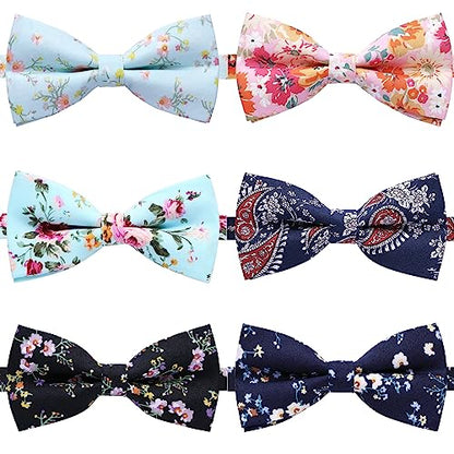 AUSKY 8 PACKS Elegant Adjustable Pre-tied Bow Ties for Men Boys (1&4&5&6&8 Pack for option) - color: Floral F