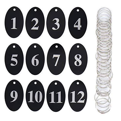 Aluminum Alloy Oval Number Tag Key Tag with Key Rings - color: Black, size: 1-25