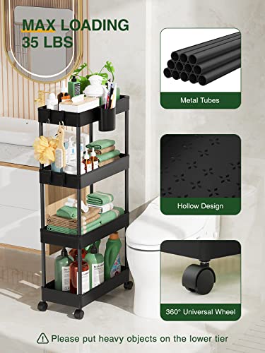 LEHOM Slim Rolling Storage Cart - 4 Tiers Bathroom Organizer Utility Cart - color: Black