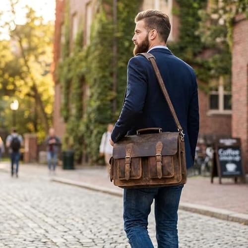 cuero Retro Brown Laptop Messenger Bag Office Briefcase Crossbody Travel Bag For Men And Women Bag Office Laptop Bag - size: 18 inch