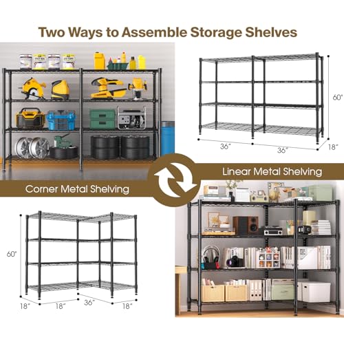 Himimi 4-Tier Metal Shelving - 1600LBS Capacity, Adjustable Heavy Duty Wire Unit with Leveling Feet for Kitchen, Garage, Pantry, Laundry, 72" W x 18" D x 60" H, Black - color: Black, size: 72"W×18"D×60"H, 4-Tier