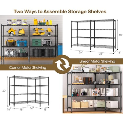 Himimi 4-Tier Metal Shelving - 1600LBS Capacity, Adjustable Heavy Duty Wire Unit with Leveling Feet for Kitchen, Garage, Pantry, Laundry, 72" W x 18" D x 60" H, Black - color: Black, size: 72"W×18"D×60"H, 4-Tier