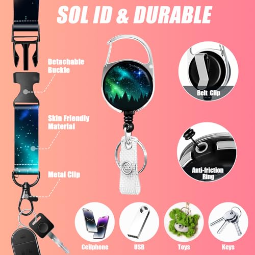 Starry Sky Forest ID Badge Holder with Lanyards, Detachable Lanyards for ID Badges, Retractable Badge Reel with Heavy Duty Clip for Nurse Teacher Office Staff Student - color: Starry Sky