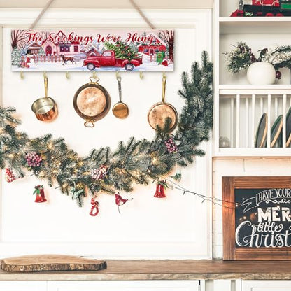 Maitys Christmas Stocking Holder with 7 Hangers Wooden Organizer, Truck - style: Truck