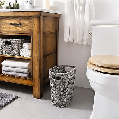 GRANNY SAYS Bathroom Trash Can, Wicker Waste Basket for Bathroom, Gray - color: Gray, size: Rectangular - 13"L x 7½"W x 12¼"H