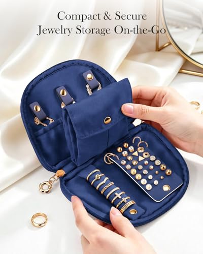 FINTIE Travel Jewelry Case, Small Velvet Jewelry Bag, Organizer Pouch - color: Teal Blue