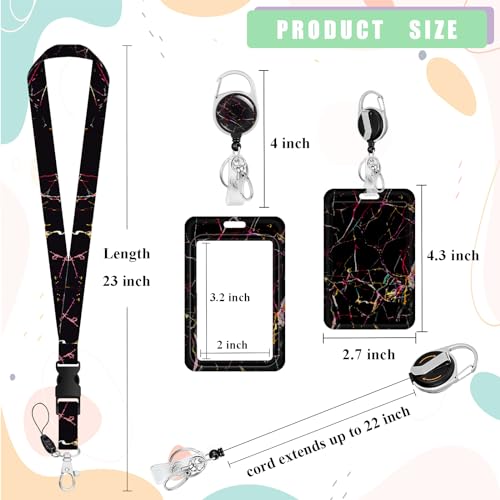 ID Badge Holder with Lanyard,Retractable ID Badge Card Holders Detachable Neck Lanyard Strap with Badge Reel and Vertical ID Holder for Nurse Students Teachers Office Staff(Marble Black) - color: Marble Black
