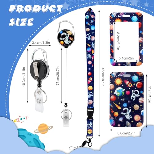 Lanyard with Card Holder, Retractable Badge Reel with Belt Clip for Id Badge Holder Keys Cute Space Planets Astronauts Neck Key Lanyard Detachable for Kids Women Nurses Teacher Student School Supplies - style: Space