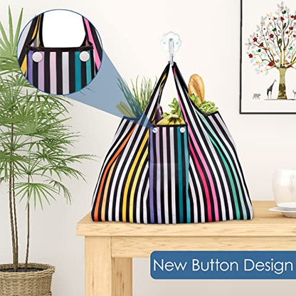 KINGMAS Reusable Grocery Bags, Eco-Friendly Folding Tote Shopping Bag fits in Pocket, Washable Waterproof Nylon Pouch Bags - color: Color Stripe