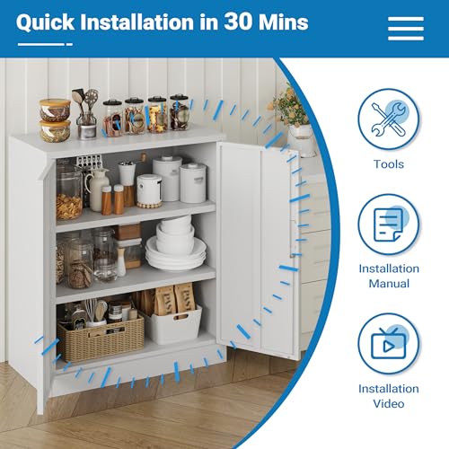 Metal Storage Cabinet,36" Locking Cabinet with 2 Adjustable Shelves - color: White, size: 36"H×32"W×16"D