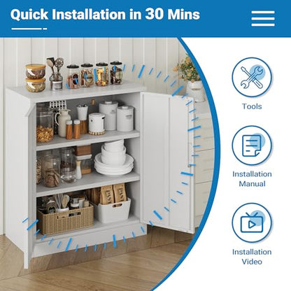 Metal Storage Cabinet,36" Locking Cabinet with 2 Adjustable Shelves - color: White, size: 36"H×32"W×16"D