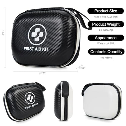 Small First Aid Kit - 185 Pieces Waterproof Emergency Kit for Home, Car, Travel, Camping, Hiking & Outdoor - Portable Hard Case Survival Kit with Premium Supplies(Black/White) - size: S-185Piece