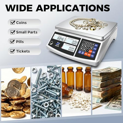 Industrial Counting Scale 66lb/30kg x 0.5g Digital Inventory Scale for Small Parts Coins Jewelry, lb/g/kg/oz Electronic Bench Scale Precision Gram Scale with LCD Backlight Display Batteries AC Adapter - style: 30kg x 0.5g