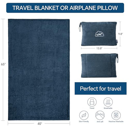 BEDELITE Travel Blanket with Bag, Jacquard Fleece Blanket 65"x40", Navy - color: Navy