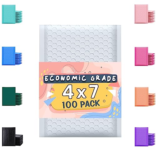 Poly Bubble Mailers 4x8 100 Pack White Waterproof Self Seal Adhesive Shipping Bags, Cushioning Padded Envelopes for Shipping, Mailing, Packaging Usable 4x7 - color: White, size: 4x8 Inch - 100 pcs