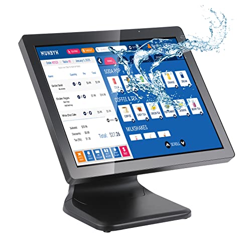 MUNBYN POS Touch Screen Monitor 17-inch 400 nits Flat Capacitive LED Touchscreen Monitor POS System and Black Cash Register Drawer, 16" Wide Cash Drawer with Removable Coin Tray