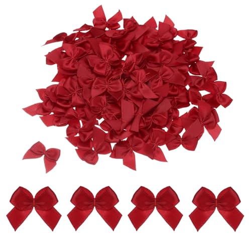 MECCANIXITY Mini Ribbon Bow 1" Mini Fabric Flower Bows Wine Red 150Pcs - color: Wine Red