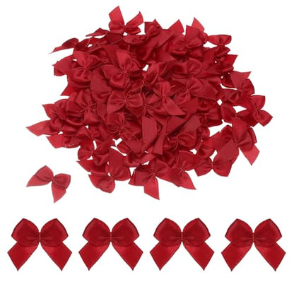 MECCANIXITY Mini Ribbon Bow 1" Mini Fabric Flower Bows Wine Red 150Pcs - color: Wine Red