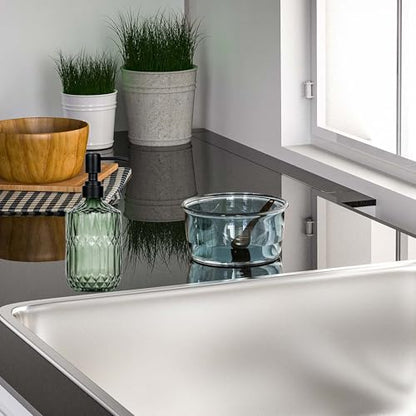18 oz Dark Green Glass Soap Dispenser with Black Rustproof Pump - color: Dark Green