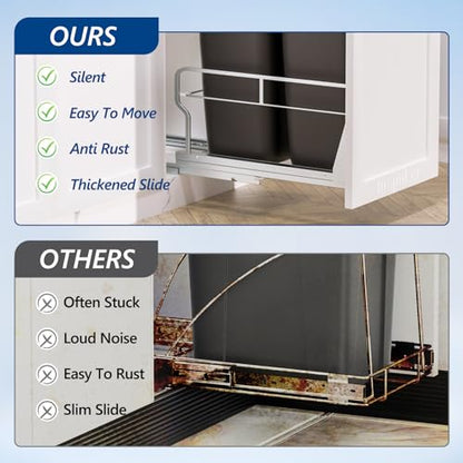 Insputer Dual Pull Out Trash Can Under Cabinet with Soft-Close Slides - size: Double