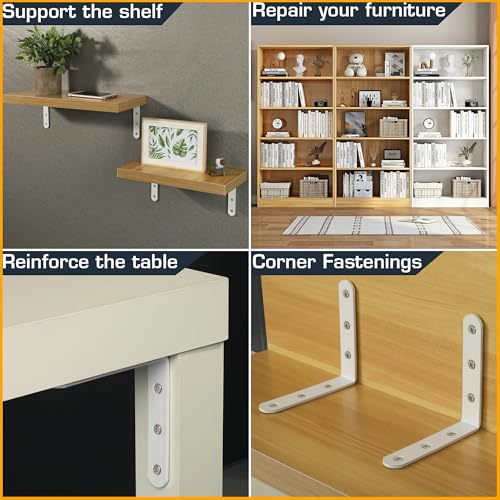 Alise 4Pcs Floating Shelf Brackets, White Heavy Duty L Bracket for Shelves - color: White, size: (4P) 5x5x0.8 inch