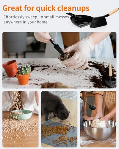 MR.SIGA Dustpan and Brush Set, Bamboo Handle, Black, 1 Set - color: Black
