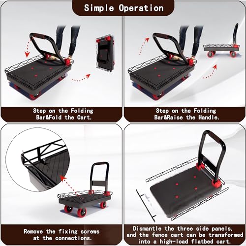 2IN1 36×24 Heavy Duty Platform Trucks Flatbed Carts - size: 36" L X 24" W