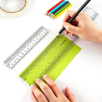 2 PCS 6"/12" Clear Acrylic Ruler Zero-Centering Ruler with Inches & Metric Measuring Tool 12" and 6" Inch Straight Edge Rulers for Scrapbooking Card-Making Student School Office Home Tool - color: 2 PCS 6"/12"