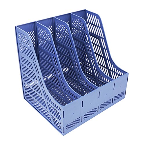 SAYEEC Sturdy Magazine Organizer Folder Desktop 4 Compartment File Holders Plastic Frames File Dividers Document Cabinet Rack Storage Box for Office Home School Blue - color: Blue