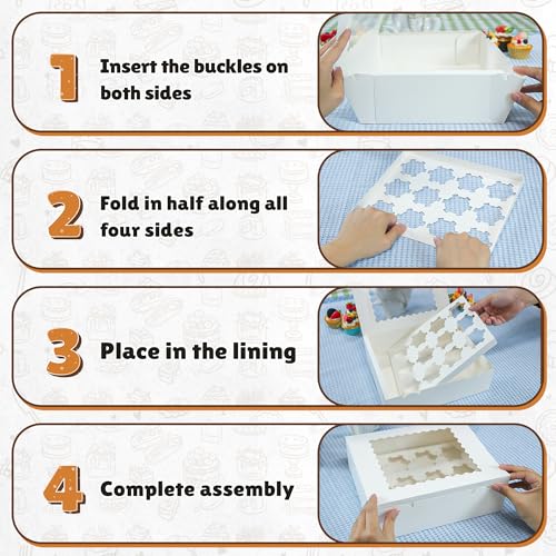 RYDDOY 4 Pack White Cupcake Boxes, Hold 12 Count Cupcake, Cupcake Carriers - color: White