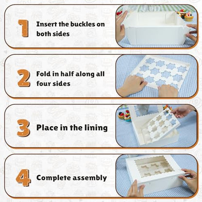 RYDDOY 4 Pack White Cupcake Boxes, Hold 12 Count Cupcake, Cupcake Carriers - color: White