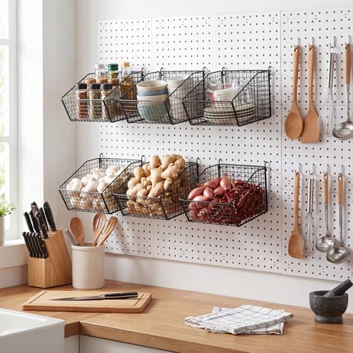 Reallnaive 6 Pack Black Pegboard Baskets 7.1 x 7.1 x 5.5 Inch - color: Black, size: 7.1 x 7.1 x 5.5 Inch