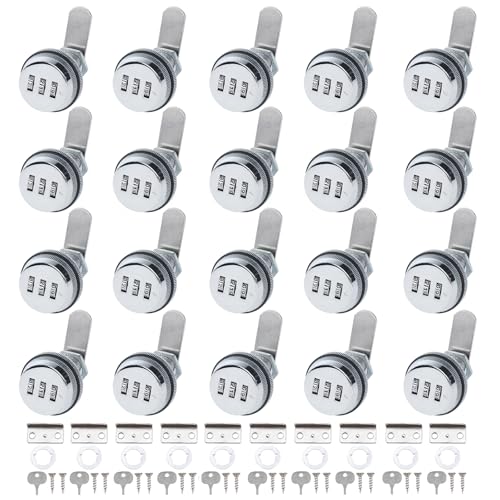 RealPlus Combination Cam Locks 3/4" Cylinder Cabinet Lock Security Combi-Cam Password Coded Lock Secure Files Drawers RV Storage Locks (20 Pack, Chrome Finish) - color: Silver, size: 20pcs 3/4"