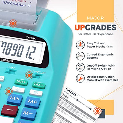 CATIGA Printing Calculator with Tape Print Out - 10 Key Adding Machine with Paper Roll, Desktop Electric Calculator for Accounting, Business, Finance, Home Office Use CP90A - color: 5) Light Blue