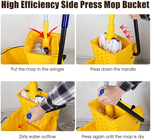 Goplus Commercial Mop Bucket Side Press Wringer Cleaning Caddy with 35 Quart Larger Capacity, Yellow - size: 1 Count (Pack of 1)