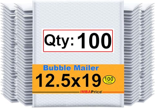 iMBAPrice 100-Pack #6 (12.5" x 19") Premium Pure White Color Self Seal Poly Bubble Mailers Padded Shipping Envelopes (Total 100 Bags) - color: White Poly Bubble, size: 12.5"x19" Poly (100 Envelopes) Value Pack