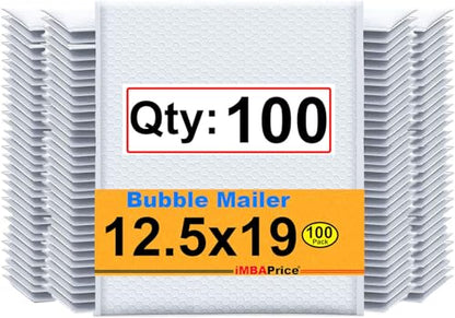 iMBAPrice 100-Pack #6 (12.5" x 19") Premium Pure White Color Self Seal Poly Bubble Mailers Padded Shipping Envelopes (Total 100 Bags) - color: White Poly Bubble, size: 12.5"x19" Poly (100 Envelopes) Value Pack