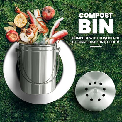 Utopia Kitchen Countertop Compost Bin 1 Gallon, Stainless Steel, Silver - color: Silver, size: 1 Gallon (Pack of 1)