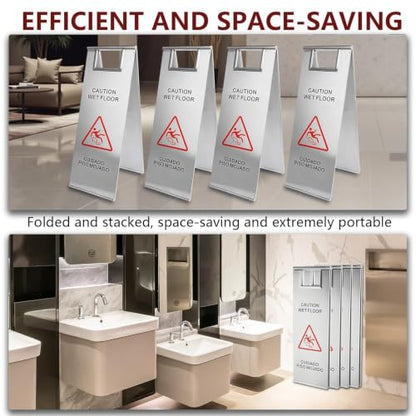 24In Stainless Steel Wet Floor Caution Folding Bilingual Warning Sign (4)