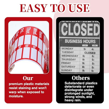 2 Set Business Hours Sign, Business Hours Sign Kit for Glass Door or Window with Matching Sticker, 11.81" X 7.87" Ideal Hour of Operation Signs for Businesses, Store or Office (Red and White)