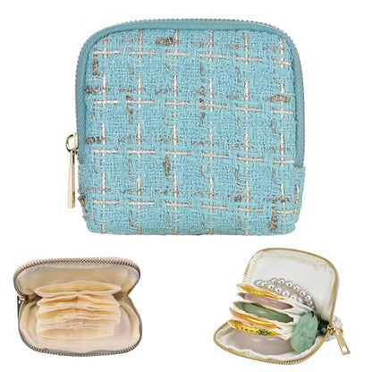 Jewelry Organizer Case, Small Travel Tweed Pouch, Portable(Aqua Blue) - color: Aqua Blue